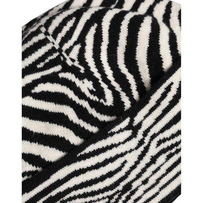 Dolce & Gabbana Black White Zebra Knitted Winter Beanie Hat