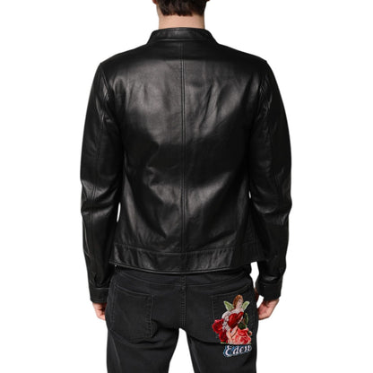 Dolce & Gabbana Black Sheep Leather Biker Full Zip Jacket
