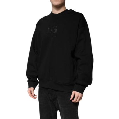 Dolce & Gabbana Black Cotton DG Crew Neck Pullover Sweater