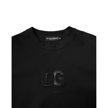 Dolce & Gabbana Black Cotton DG Crew Neck Pullover Sweater