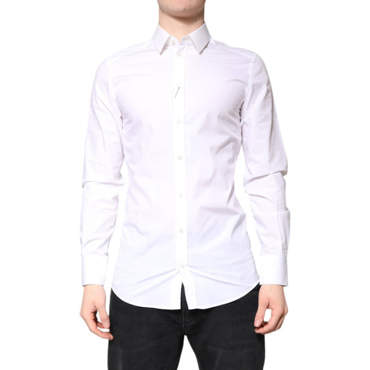 Dolce & Gabbana White Cotton GOLD Dress Formal Collared Shirt TSH86355-39