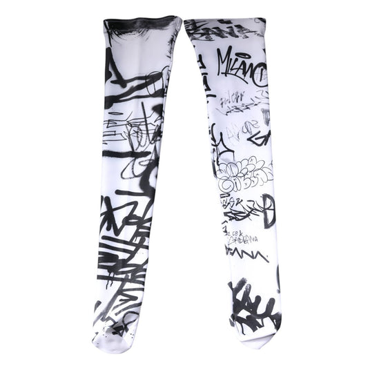 Dolce & Gabbana White Graffiti Cotton Over Calf Stockings Socks