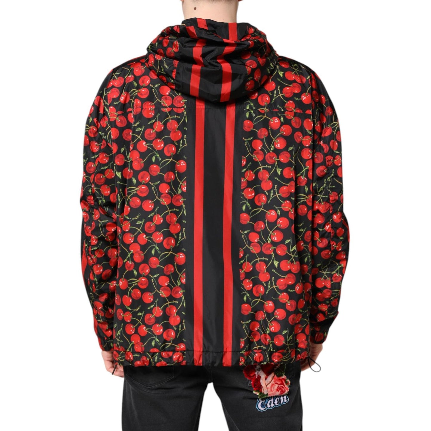 Dolce & Gabbana Black Cherry Print Hooded Windbreaker Jacket JKT41419-50