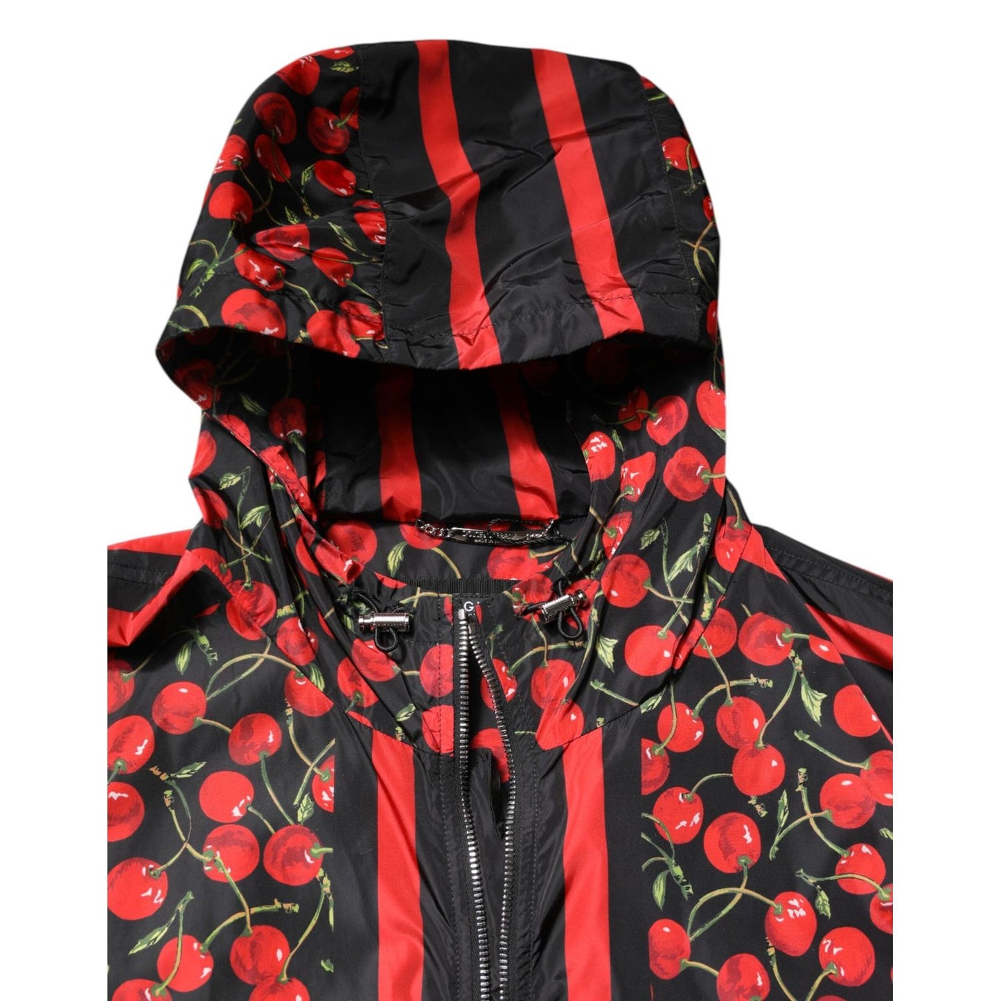 Dolce & Gabbana Black Cherry Print Hooded Windbreaker Jacket JKT41419-50