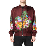 Dolce & Gabbana Maroon Floral Print Full Zip Bomber Jacket JKT41423-46
