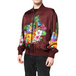 Dolce & Gabbana Maroon Floral Print Full Zip Bomber Jacket JKT41423-46
