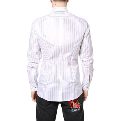 Dolce & Gabbana White Stripes Cotton GOLD Formal Dress Shirt