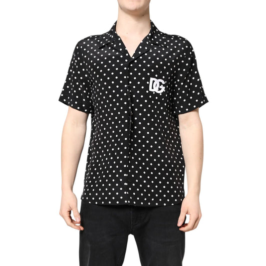 Dolce & Gabbana Black Polka Dot Short Sleeves Casual Shirt