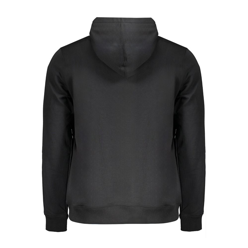 Back view of Calvin Klein Black Cotton Men Sweater with hood and logo details.