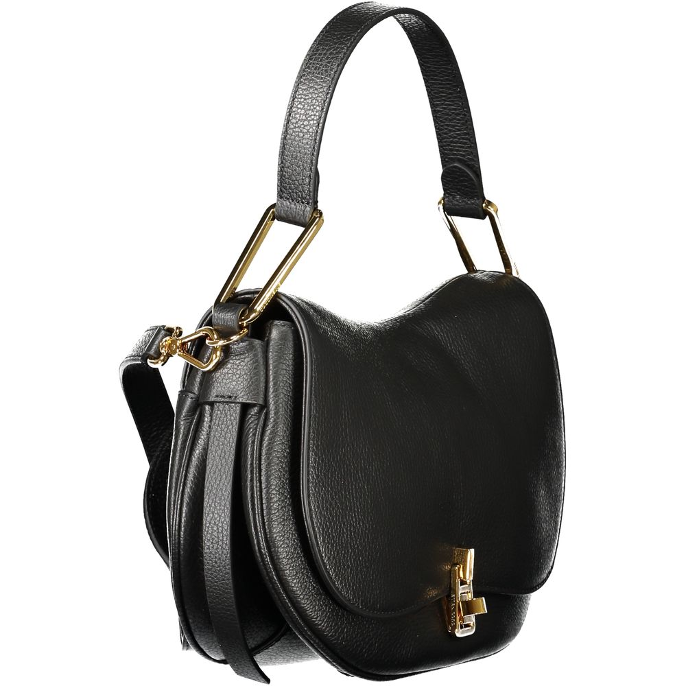 Coccinelle Black Leather Women Handbag with shoulder strap and gold swivel closure, side view