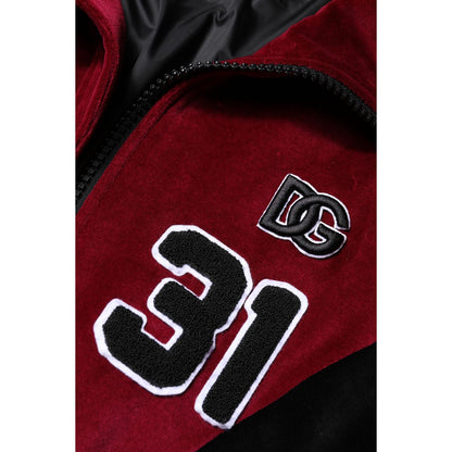 Dolce & Gabbana Red Black Cotton Logo FullZip Bomber Jacket