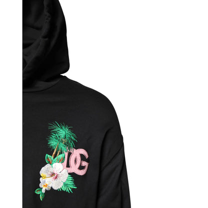 Dolce & Gabbana Black Embroidery Hooded Sweatshirt Sweater