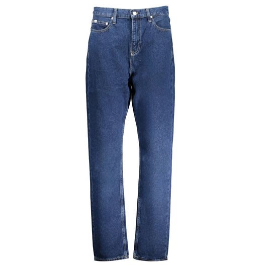 Calvin Klein Blue Cotton Women Jeans with slim straight fit and five-pocket design.