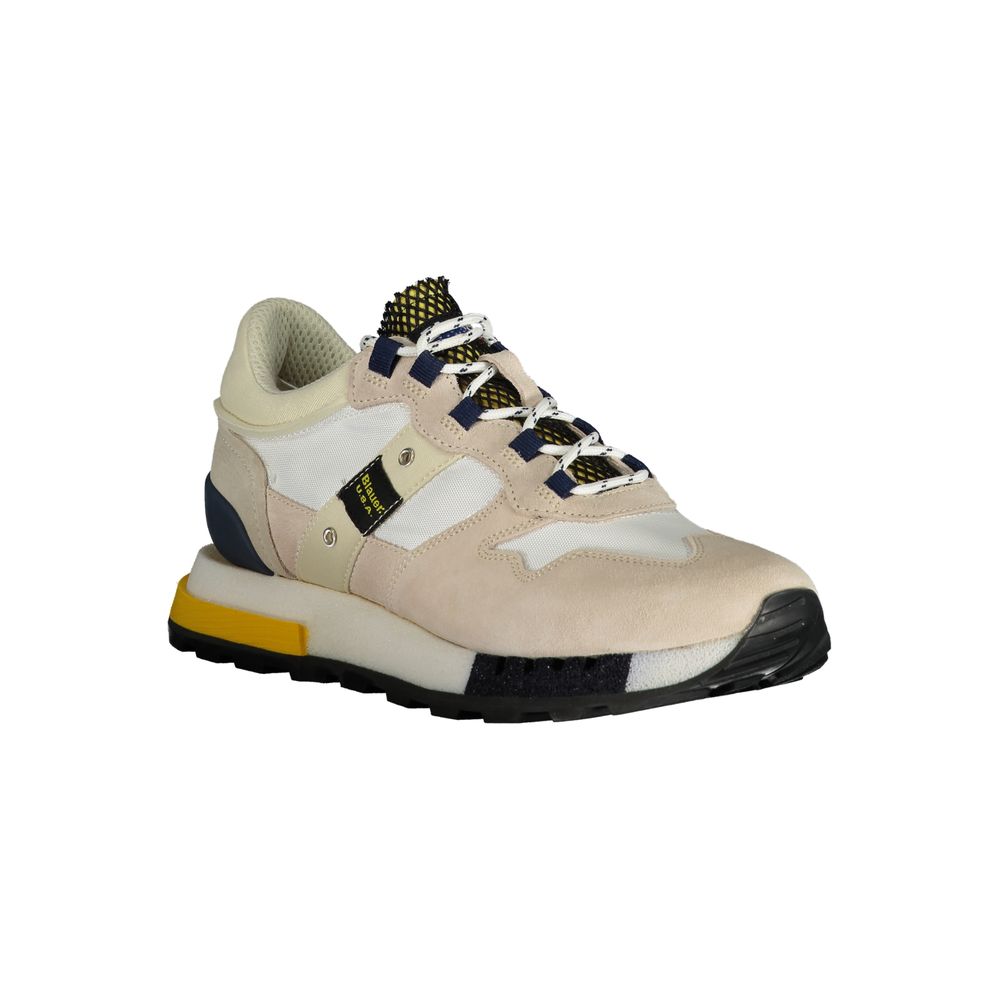 Blauer White Leather Men Sneaker with polyester accents, elegant contrasting details, and removable footbed for comfort.