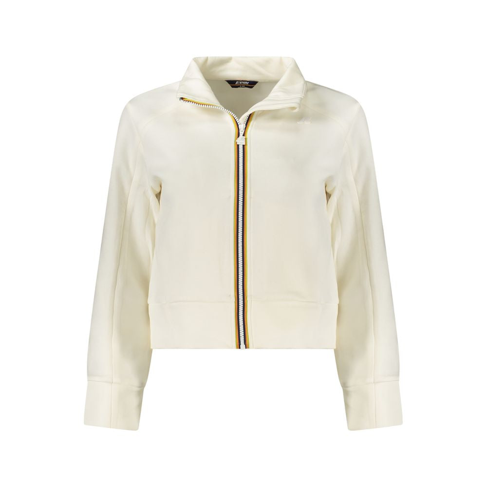 K-WAY White Polyester Women Sweater with zip and contrasting details, showcasing modern chic style.
