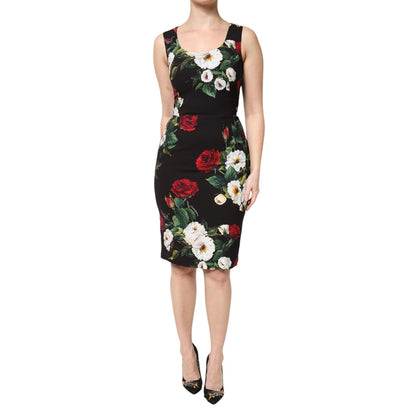 Dolce & Gabbana Black Floral Print Sleeveless Sheath Dress
