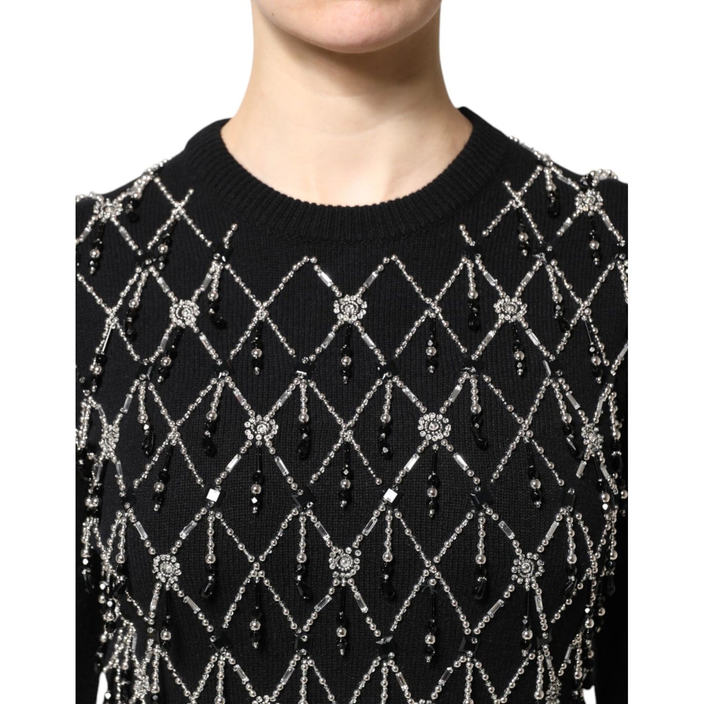 Dolce & Gabbana Black Cashmere Embellished Long Sleeves Top