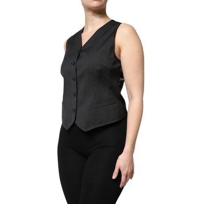 Dolce & Gabbana Black Striped Button Down Sleeveless Vest Top