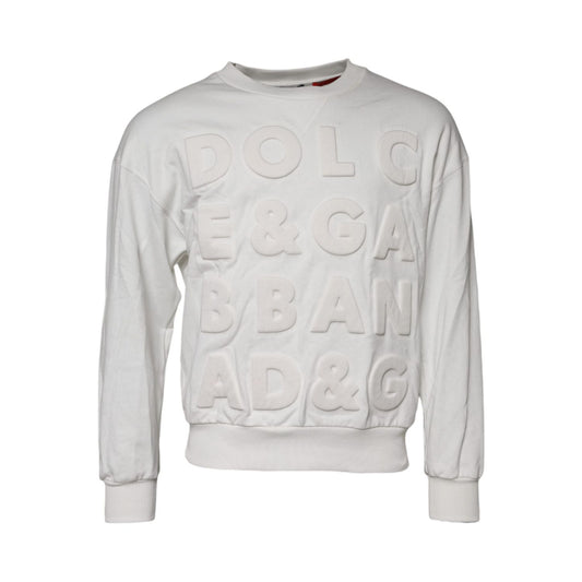 Dolce & Gabbana White Embossed Logo Cotton Crew Neck Sweater