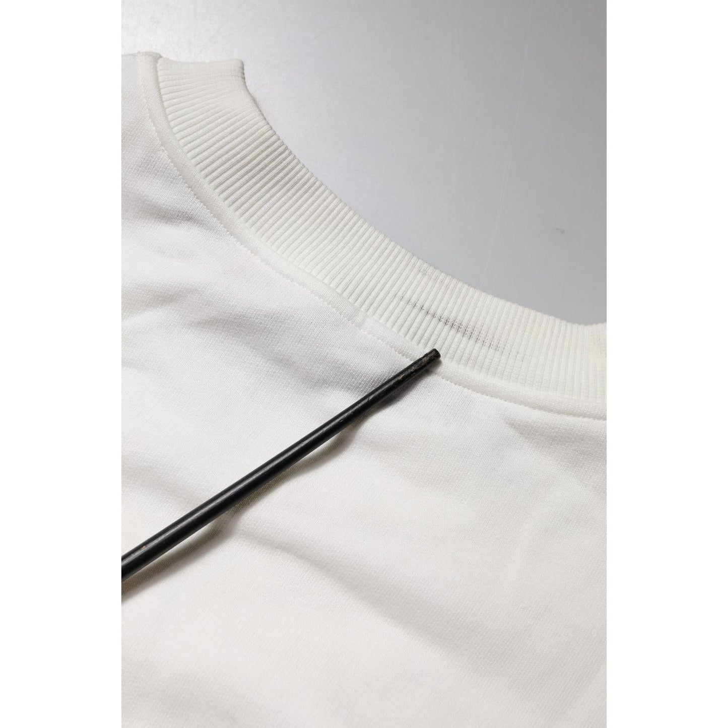 Dolce & Gabbana White Embossed Logo Cotton Crew Neck Sweater