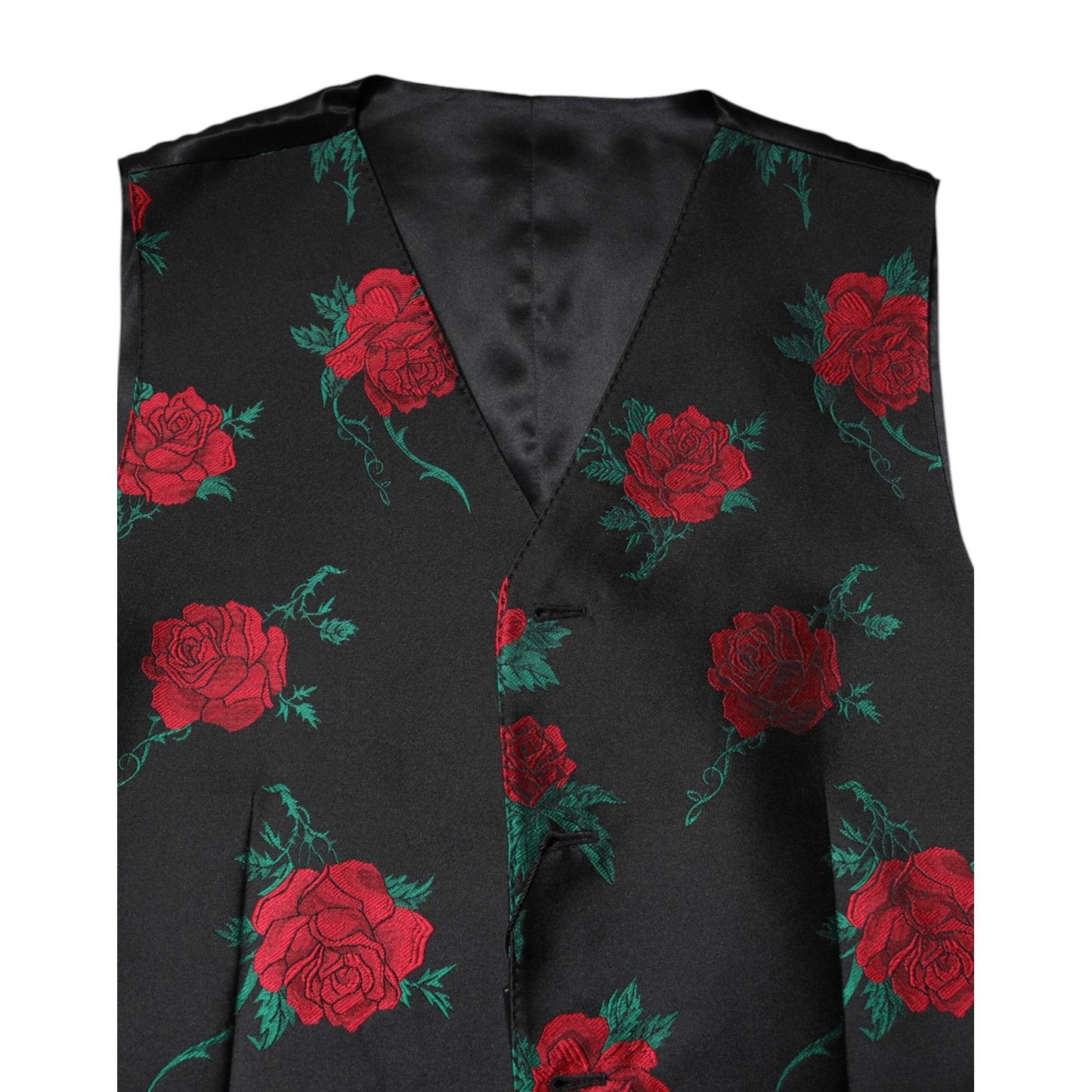 Dolce & Gabbana Red Floral Brocade Formal Men Waistcoat Vest