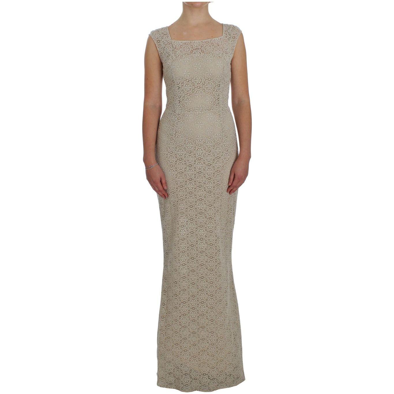 Dolce & Gabbana Beige Ricamo Cutout Cotton Sheath Dress NOC10101-1
