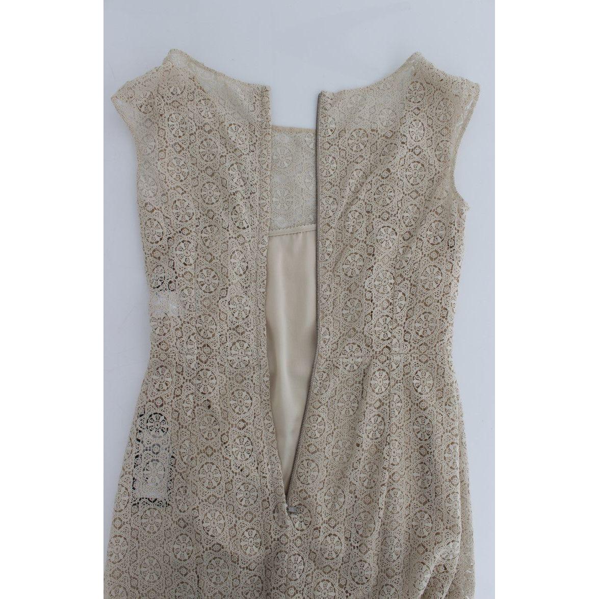 Dolce & Gabbana Beige Ricamo Cutout Cotton Sheath Dress NOC10101-1