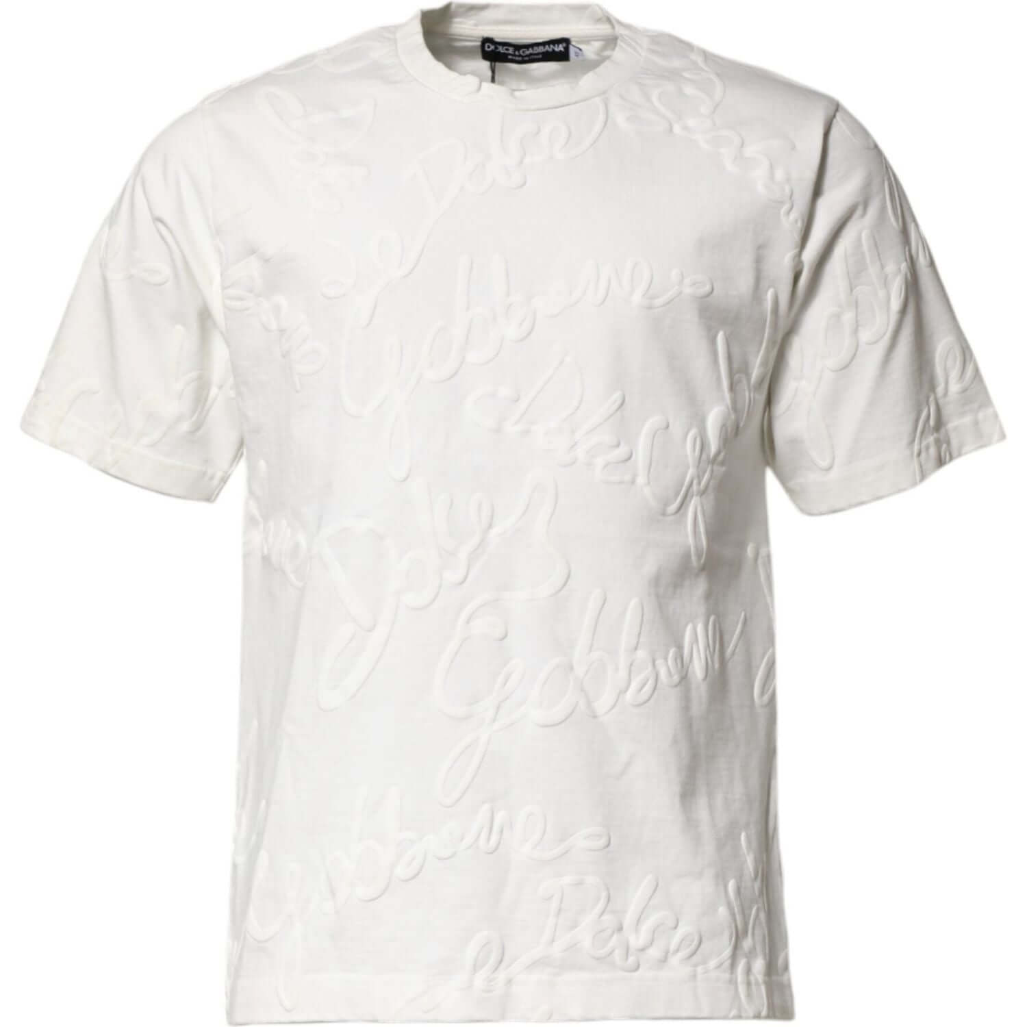 Dolce & Gabbana White Cotton Logo Embossed Crew Neck T-shirt