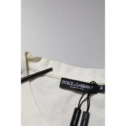 Dolce & Gabbana White Cotton Logo Bandana Print T-shirt