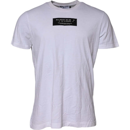 Dolce & Gabbana White Cotton Logo Patch Crew Neck T-shirt