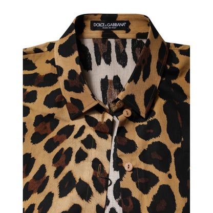 Dolce & Gabbana Brown Leopard Short Sleeve Collared Polo Top