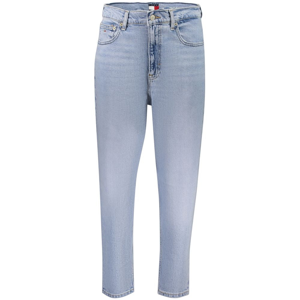 Tommy Hilfiger Blue Cotton Women Jeans, ultra high-rise mom jeans with a striking blue hue and signature logo embroidery.