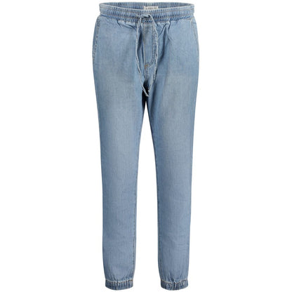 Guess Jeans Blue Cotton Women Jeans with elastic waist and ankles, stylish laces, and modern fit, perfect for chic sneakers or heels.