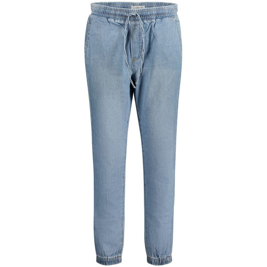 Guess Jeans Blue Cotton Women Jeans with elastic waist and ankles, stylish laces, and modern fit, perfect for chic sneakers or heels.