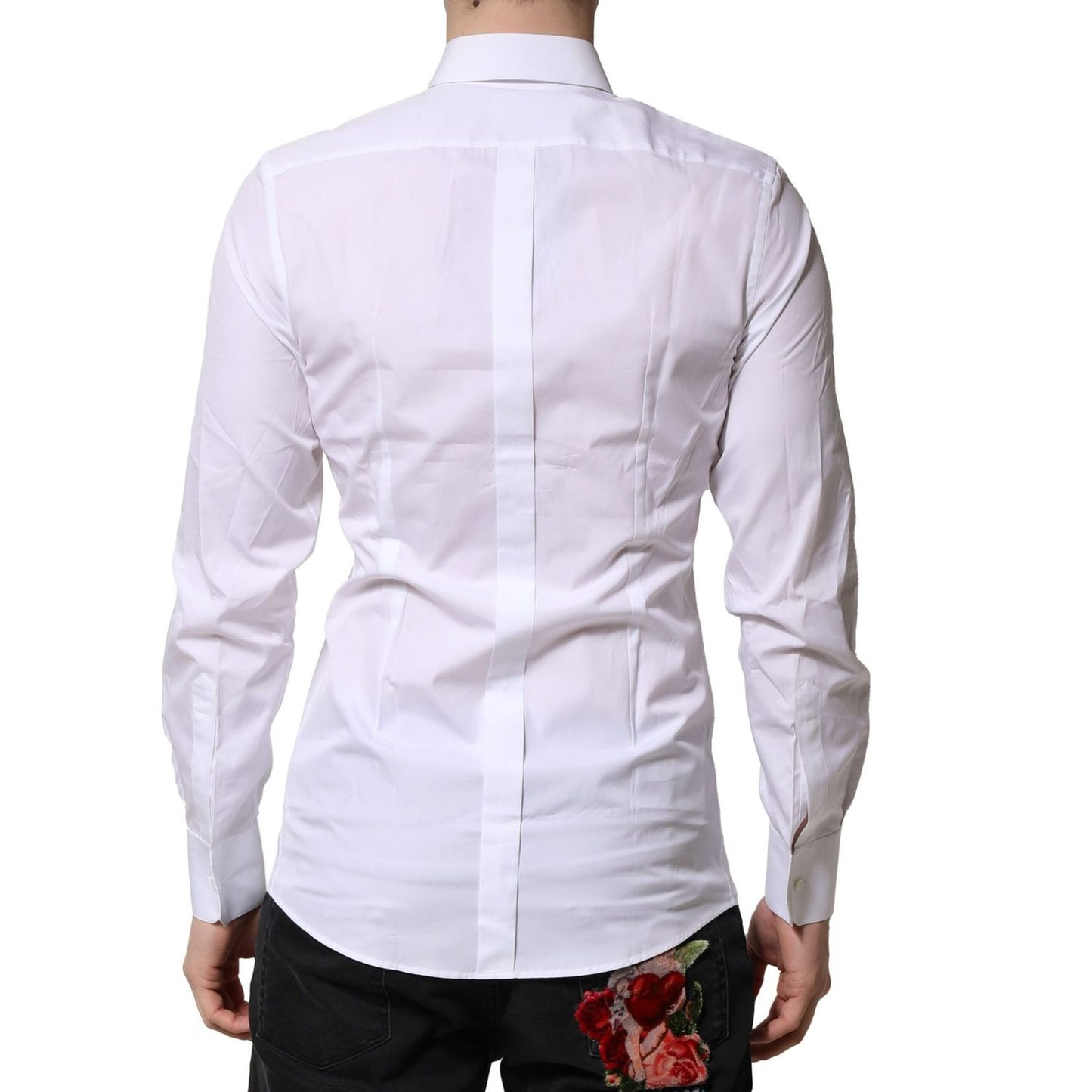Dolce & Gabbana White GOLD Crown Cotton Dress Formal Shirt
