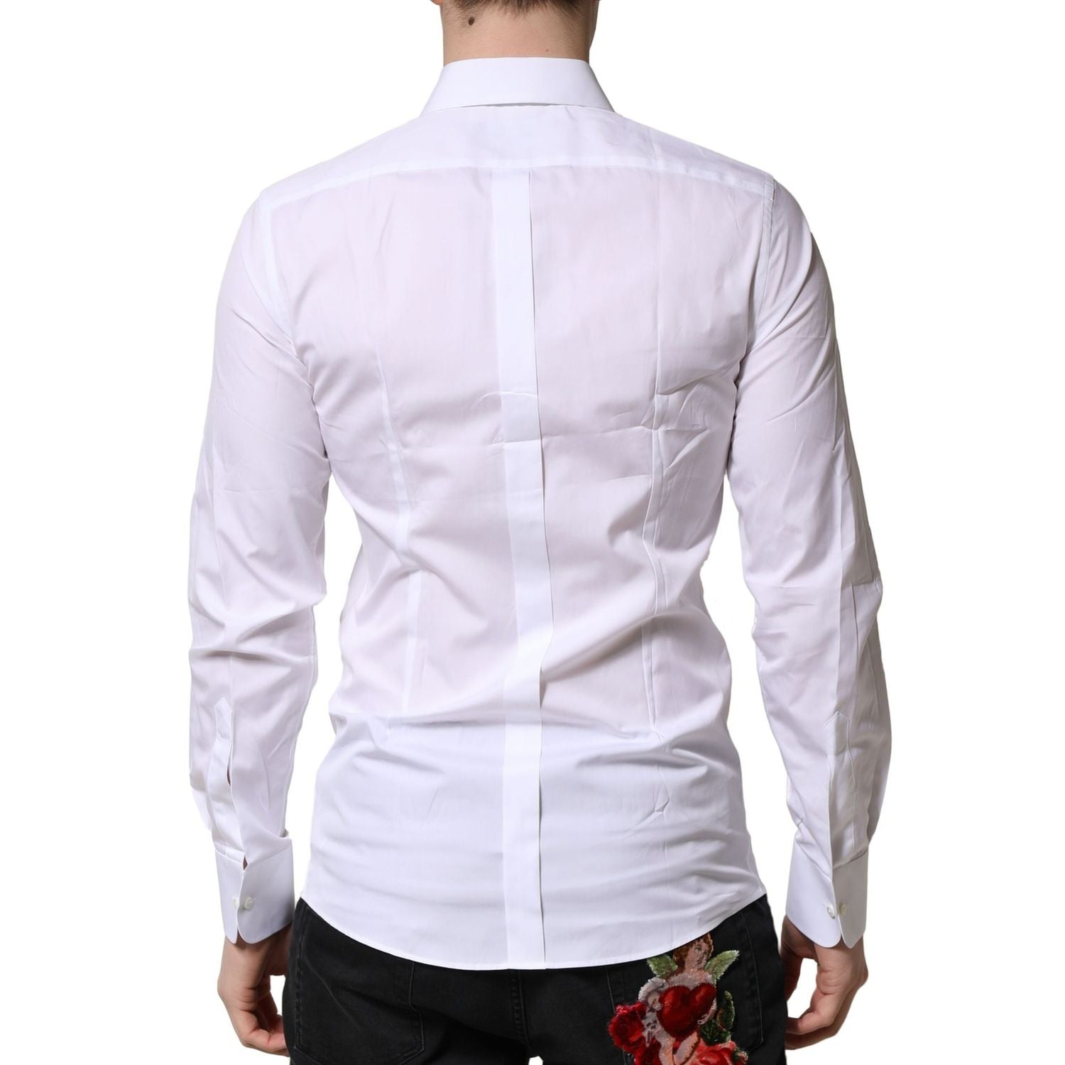 Dolce & Gabbana White GOLD Crown Cotton Dress Formal Shirt