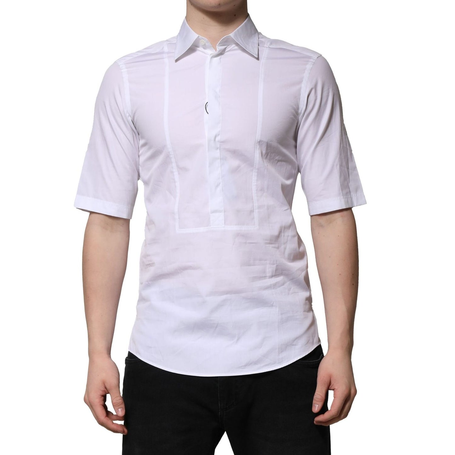 Dolce & Gabbana White Cotton Short Sleeves Dress Formal Shirt
