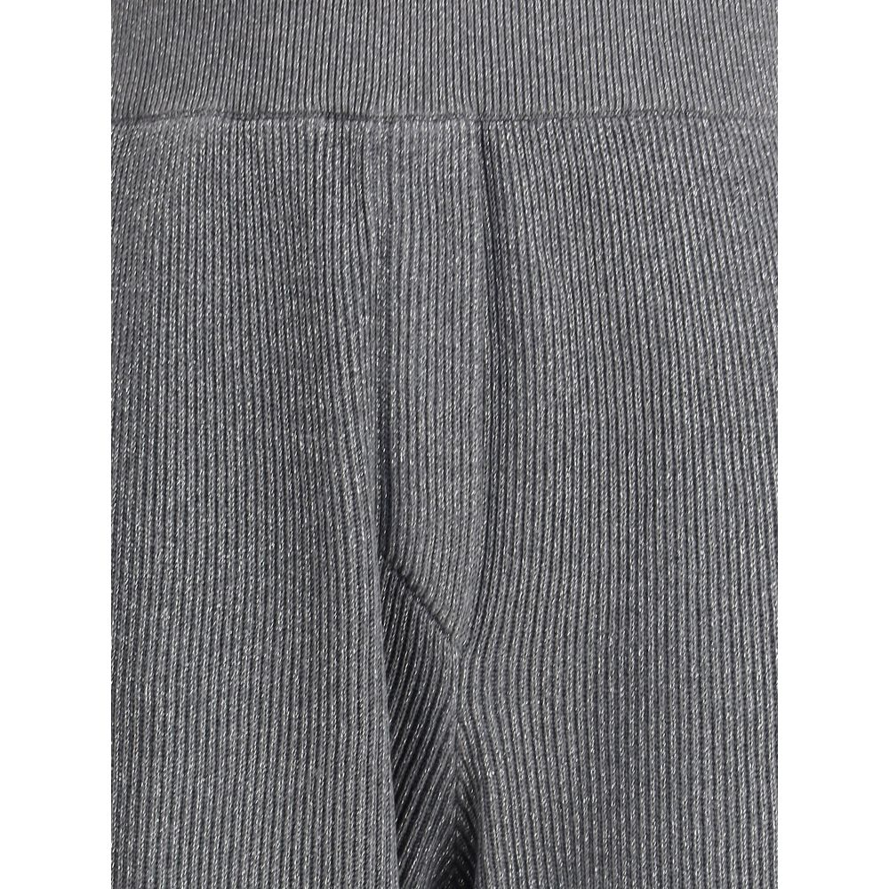 Closeup of Brunello Cucinelli Gray Cotton Casual Pants with ribbed texture and elastic waistband for comfort and style.