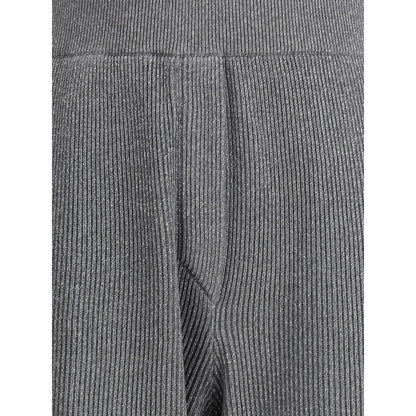 Closeup of Brunello Cucinelli Gray Cotton Casual Pants with ribbed texture and elastic waistband for comfort and style.