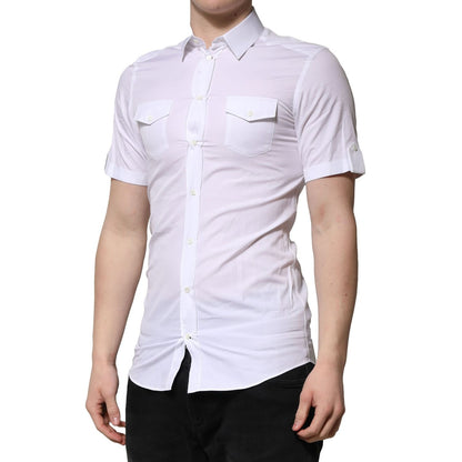 Dolce & Gabbana White Cotton Short Sleeves GOLD Casual Shirt