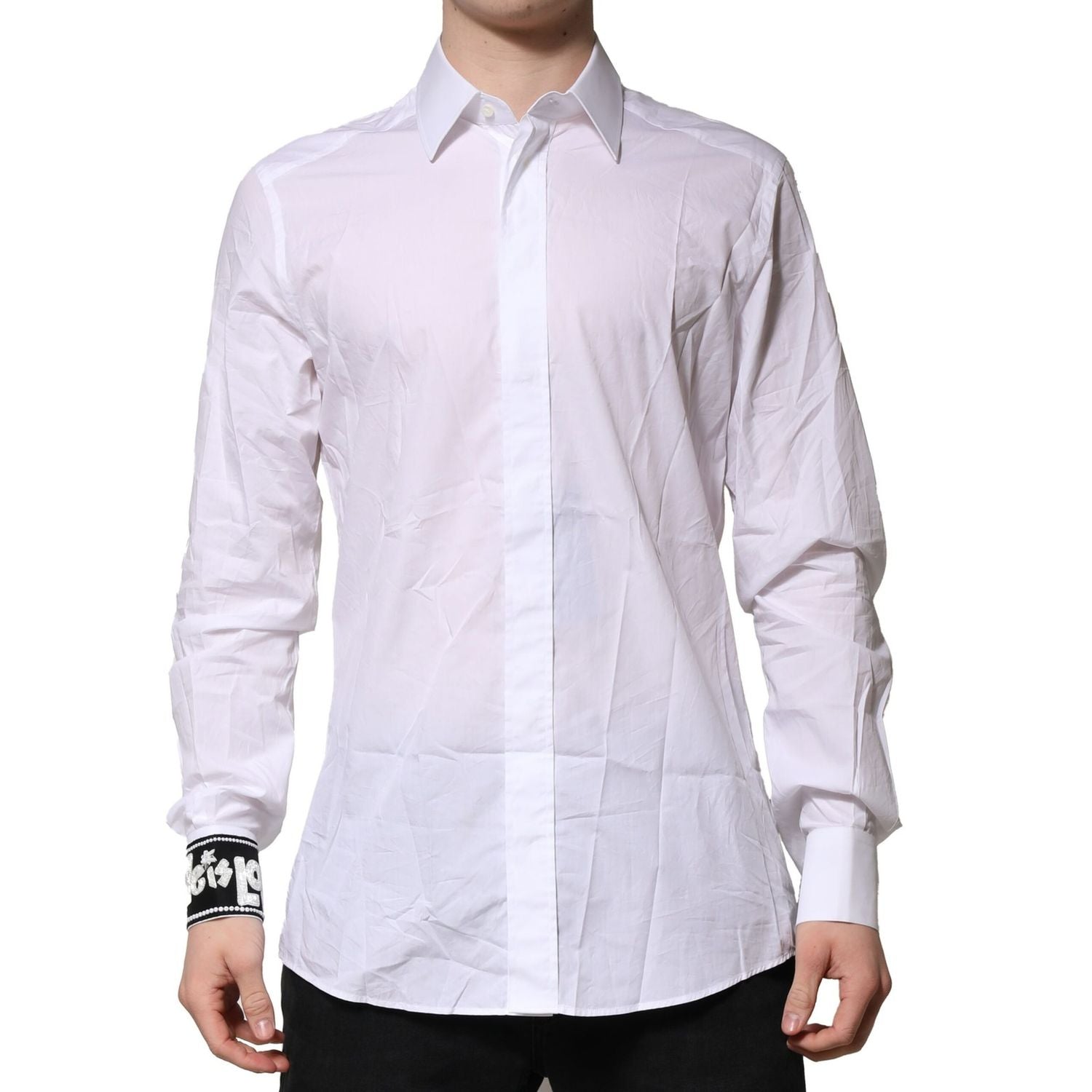 Dolce & Gabbana White GOLD Cotton Men Dress Formal Shirt