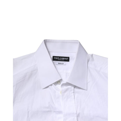 Dolce & Gabbana White GOLD Cotton Men Dress Formal Shirt
