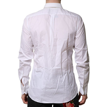 Dolce & Gabbana White Cotton Ruffled Detailing Formal Shirt