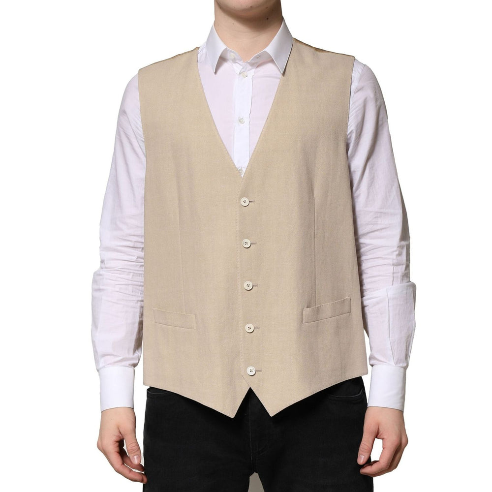 Dolce & Gabbana Beige Linen Dress Formal Men Waistcoat Vest TSH90454-50