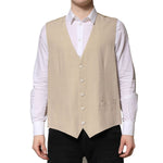 Dolce & Gabbana Beige Linen Dress Formal Men Waistcoat Vest TSH90454-50
