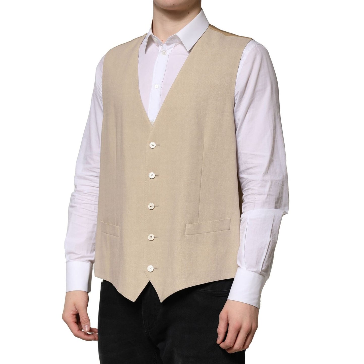 Dolce & Gabbana Beige Linen Dress Formal Men Waistcoat Vest TSH90454-50