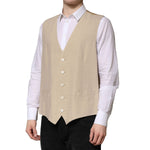 Dolce & Gabbana Beige Linen Dress Formal Men Waistcoat Vest TSH90454-50