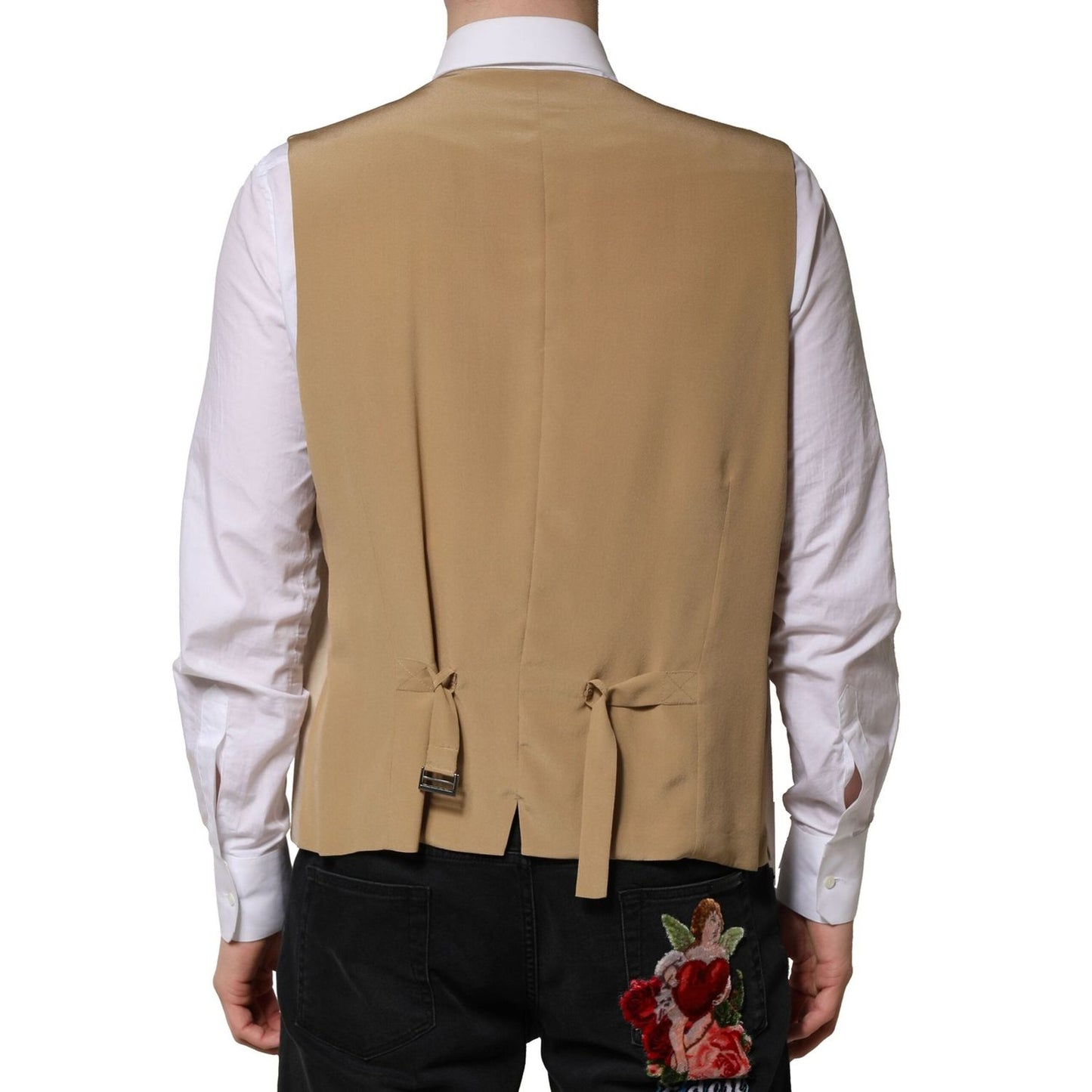 Dolce & Gabbana Beige Linen Dress Formal Men Waistcoat Vest TSH90454-50