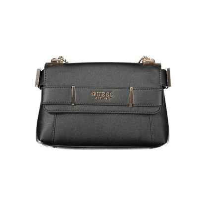 Guess Jeans Black Polyethylene Women Handbag with chain handles and multiple compartments, perfect accessory for luxury and organization.