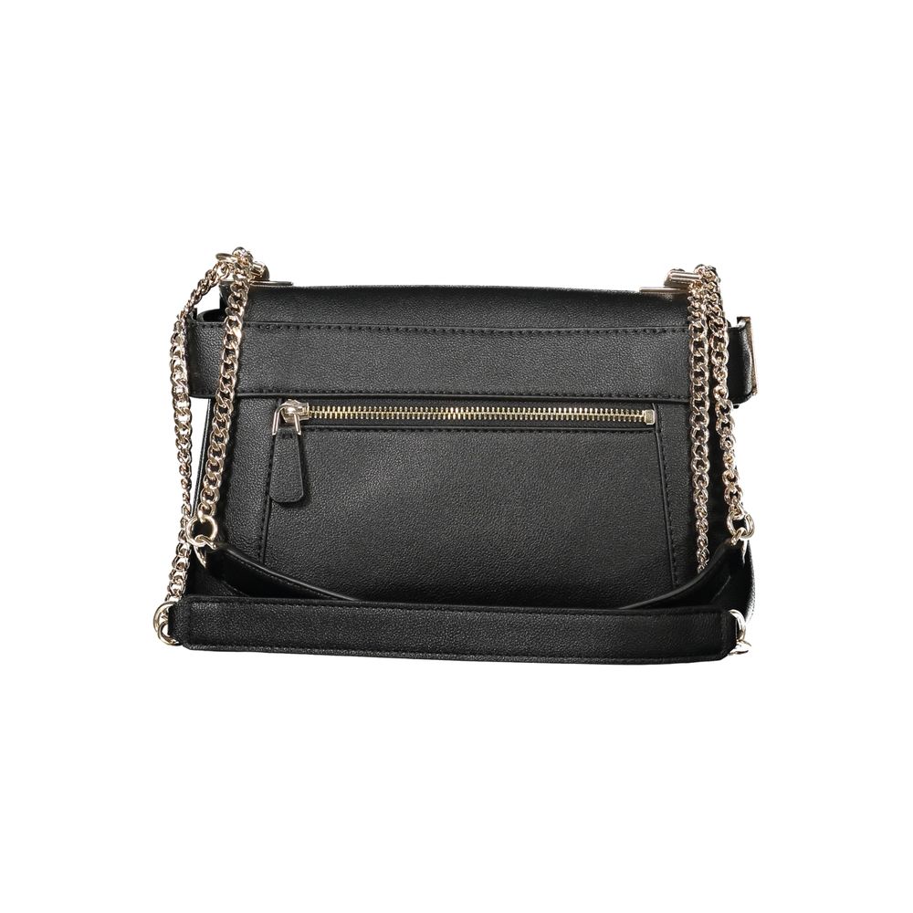Guess Jeans Black Polyethylene Women Handbag with chain handles and external pocket, stylish and practical for organized essentials